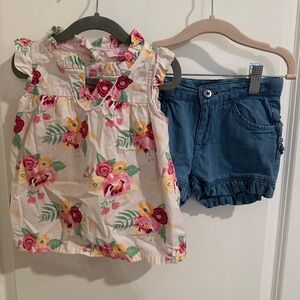 Ruffle Butts Floral Top with Blue Shorts